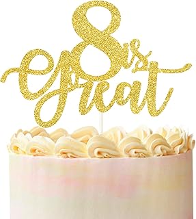 Gold Glitter 8 is great Cake Topper, Eight Party Theme Party Decor, Happy 8th Birthday Party Decorations Supplies