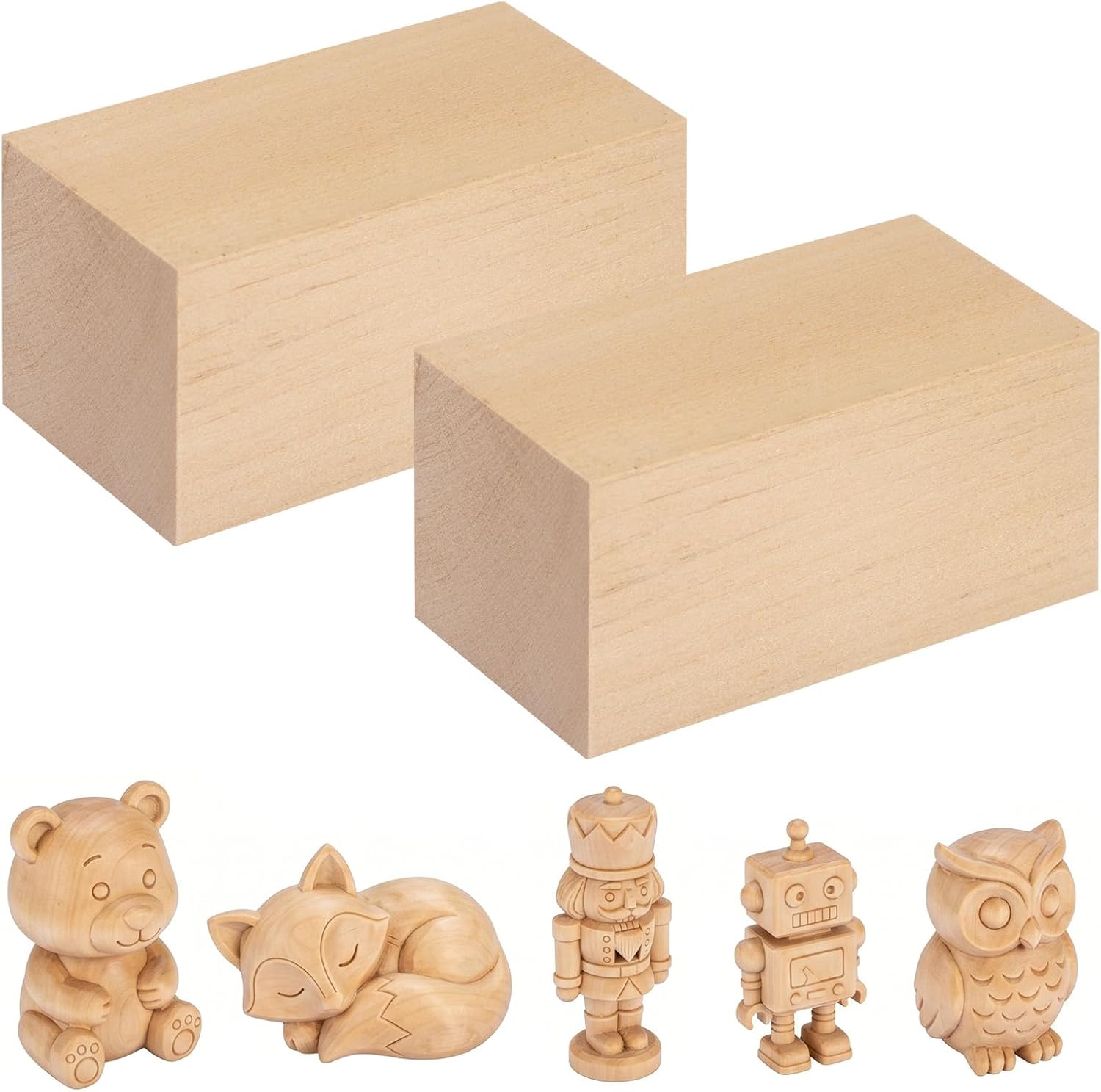 Basswood Carving Blocks - 2 Pack 6 x 3 x 3 inch Whittling Bass Wood Blocks Wood Carving Kit for Beginners, Soft Woodworking Blanks for Whittling, Use for Home, Crafts, Arts, DIY Projects