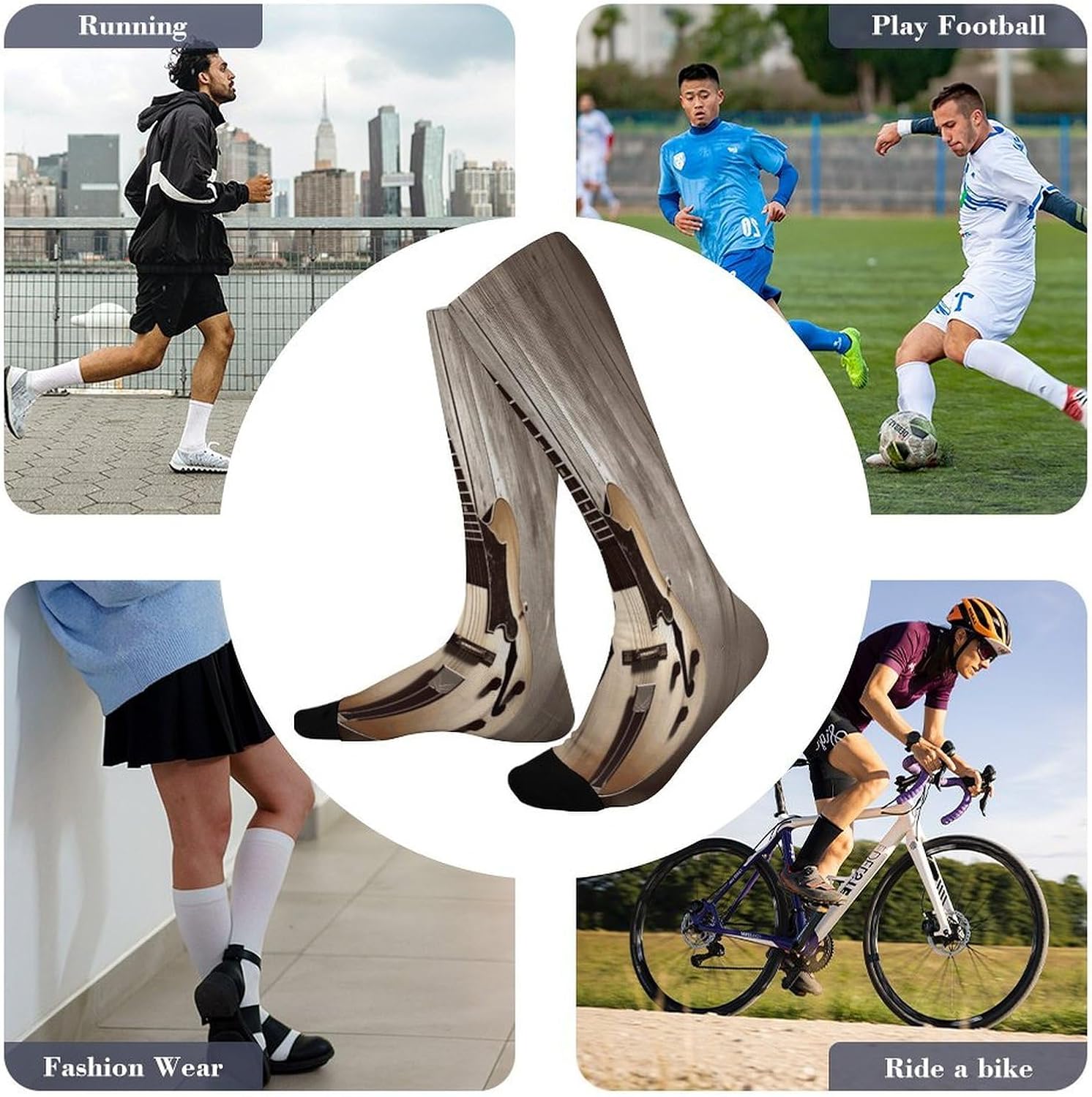 Guitar Pictures Compression Socks for Man Women Breathable Knee High Tube Socks Baseball Football Sock Over The Calf Sock Circulation Support for Running Travel Athletic Daily Wear