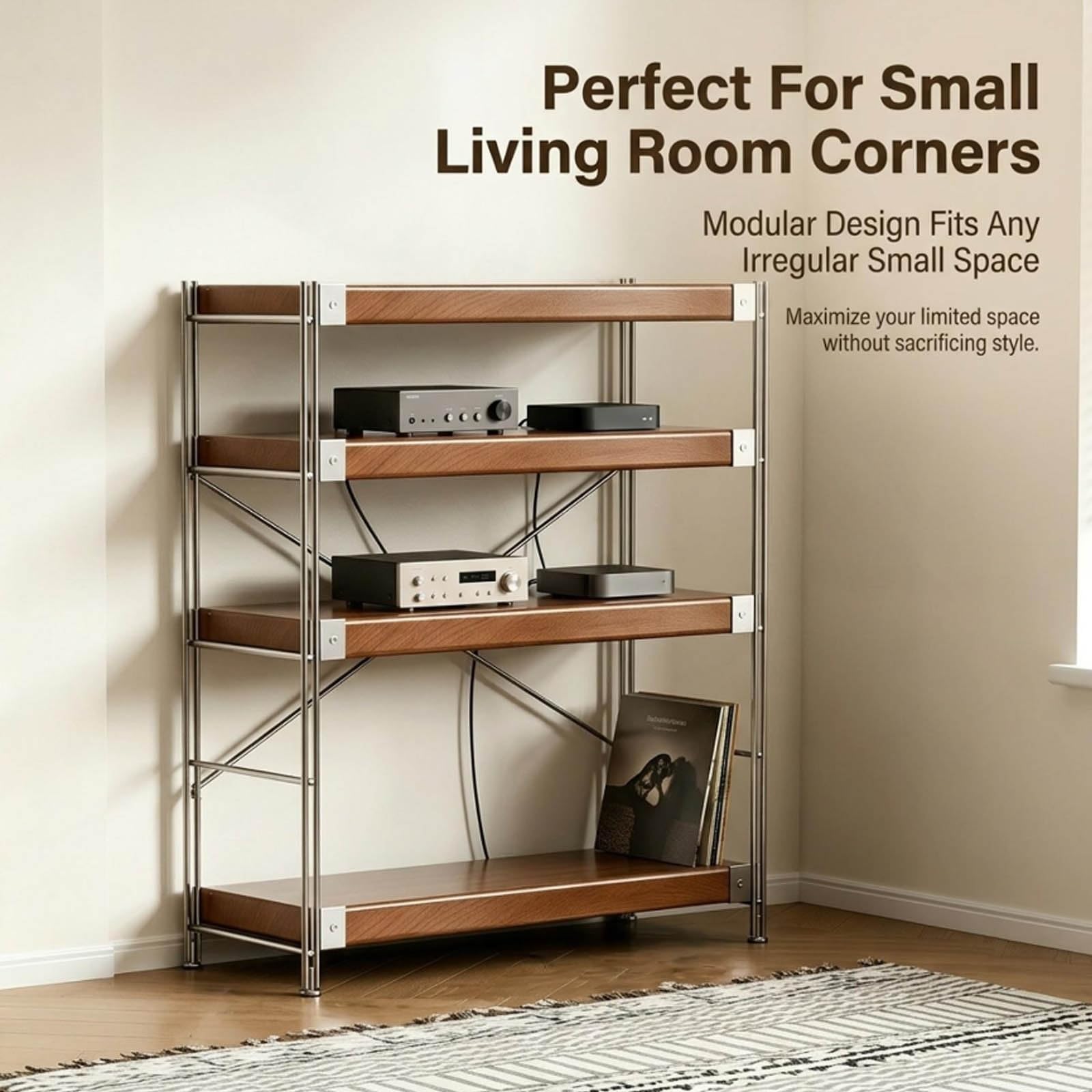 Console multimediale AV con scaffali Regolabili, 2 3 Rack in Legno Massiccio di 4 Livelli per Console di Gioco Dvd CD Audio, Armadio di archiviazione di Design Aperto 60 x 51 x 50 cm