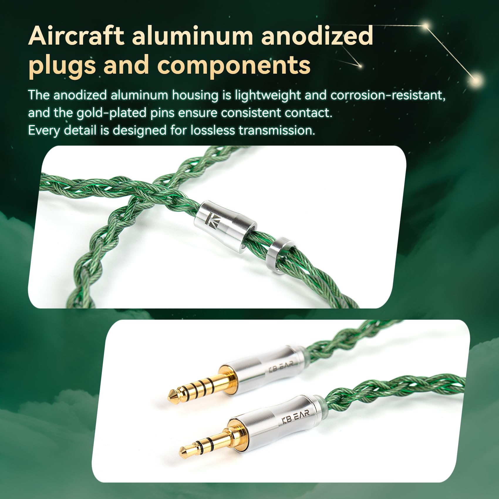 keephifi KBEAR Aegis IEM Kabel, HiFi-Kopfhörer 4-Adriges Versilbertes Kabel, 120 cm Kopfhörerkabel für Shu-re AONIC 215, U-E900, TIN-HIFI P1/ T2/ T3/ T4 Plus/ T2 EVO (MMCX, 4,4-mm Stecker)