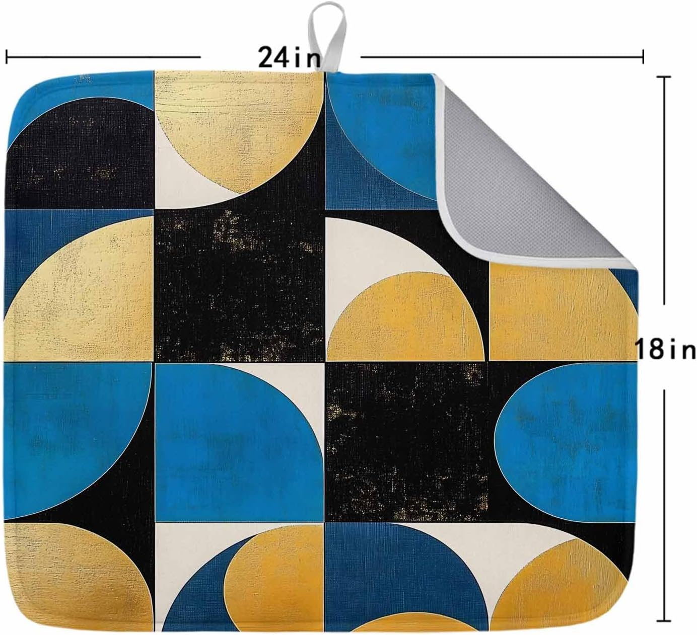 Blue Yellow Color Block Dish Drying Mats for Kitchen Counter,Absorbent Microfiber Dish Drainer Rack Mat Abstract Geometric Collage Art Drying Pad for Sinks,Utensils,Countertops,18x24in