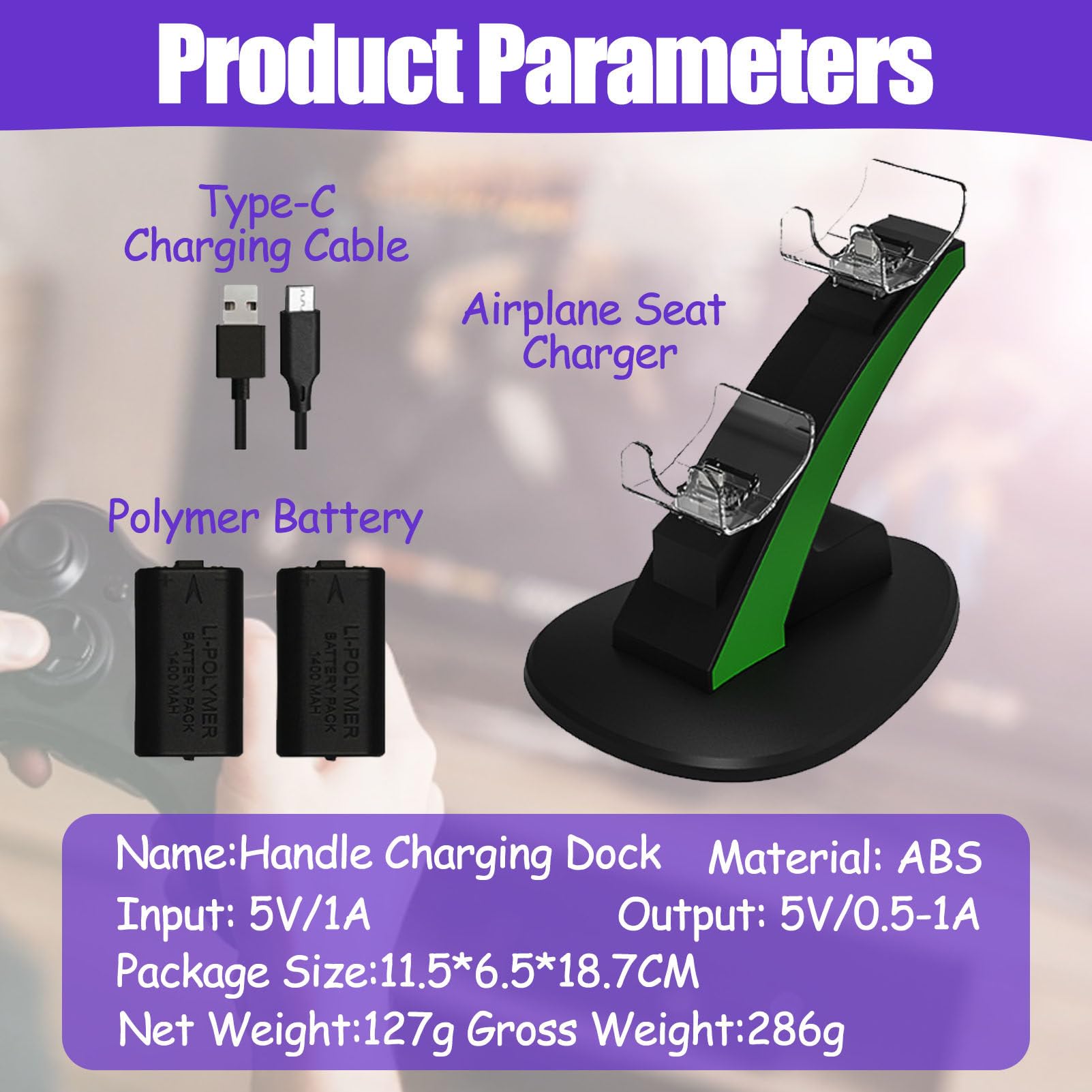 Stazione di ricarica a doppio controller con 2 batterie ricaricabili e indicatore LED per una semplice installazione, compatibile con più controller