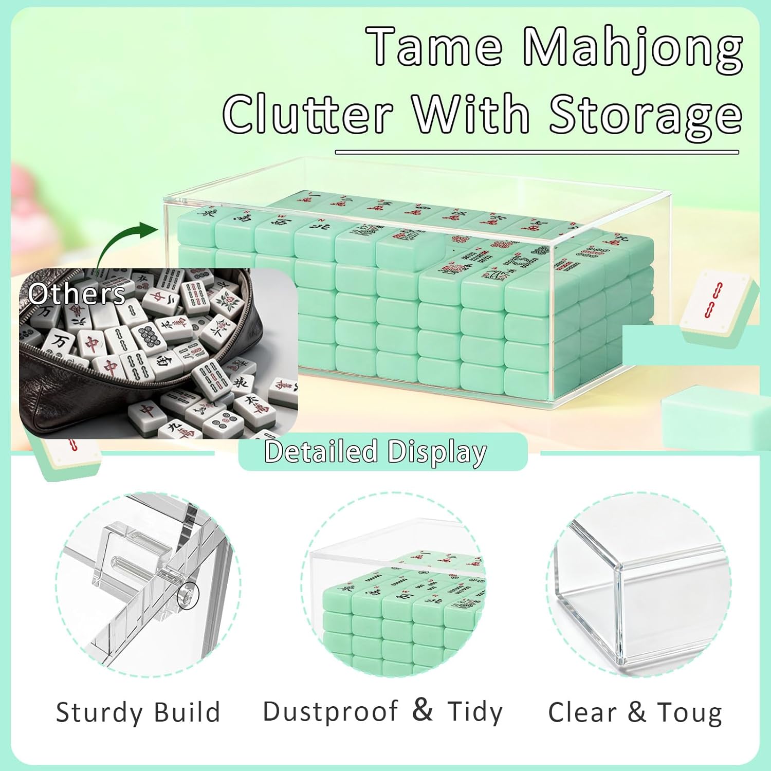 American Mahjong Tiles Set,166 Tiles Game with Acrylic Storage Case,Mahjong Game Set for Adults & Beginners for Game Nights & Easy Storage, Green