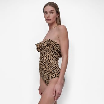 DKNY Womens Pin-up Ruffle Bandeau One Piece Swimsuit with Tummy Control