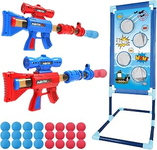 YEEBAY Shooting Game Toy for Kids 6-12: 2-Pack Air Popper Guns, Navy Target & 24 Foam Balls - Safe Indoor Fun Gift for Boys