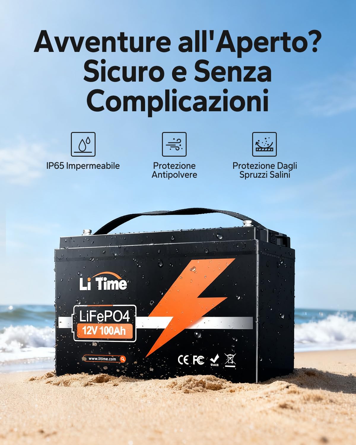 LiTime Batteria al Litio 12V 100Ah per Camper, Batteria LiFePO4 12V con Celle di Classe EV, Max 15000 Cicli, Energia 1280Wh, Adatta per Furgone Camperizzato, Impianti Solari, Barche, Fuori Rete