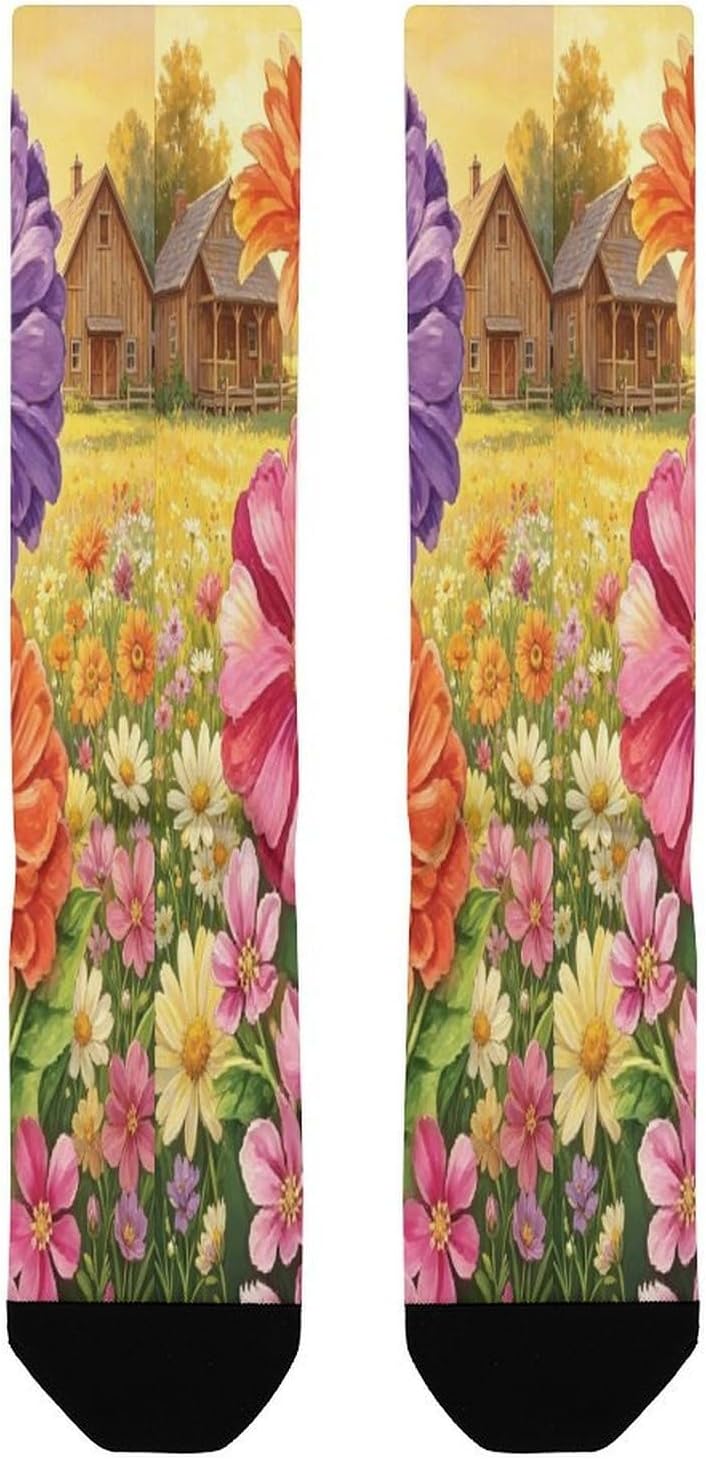 Butterfly Flowers Crew Socks Calf Socks Athletic Crew Sock