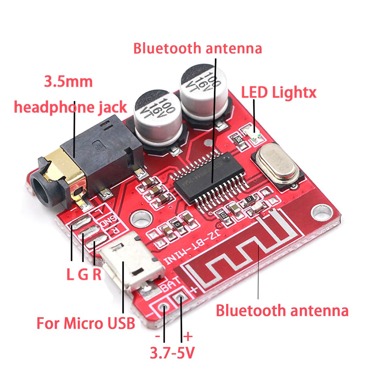Modulo ricevitore audio Bluetooth 5.0, scheda decoder MP3 fai da te per sistemi audio auto e altoparlanti domestici, 3,7-5 V DC con micro USB, uscita stereo a doppio canale (3 pezzi