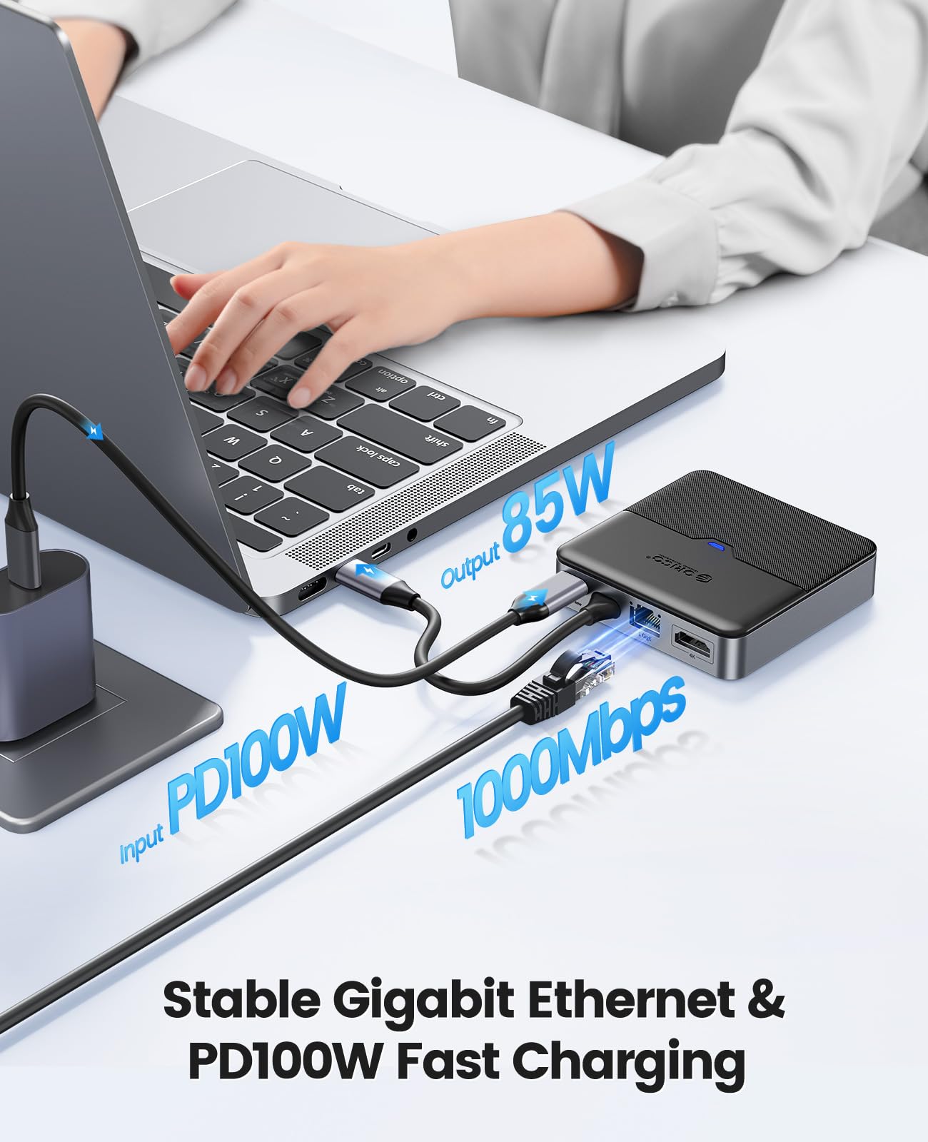 ORICO Hub USB C 6 in 1 Docking Station con Ethernet 1000M, 4K HDMI, PD 100W, 3 Porta USB-A 3.0 5 Gbps, Adattatore Splitter Tipo C per MacBook Air Pro M2 M1 iPad Surface Dell Hp (15cm)