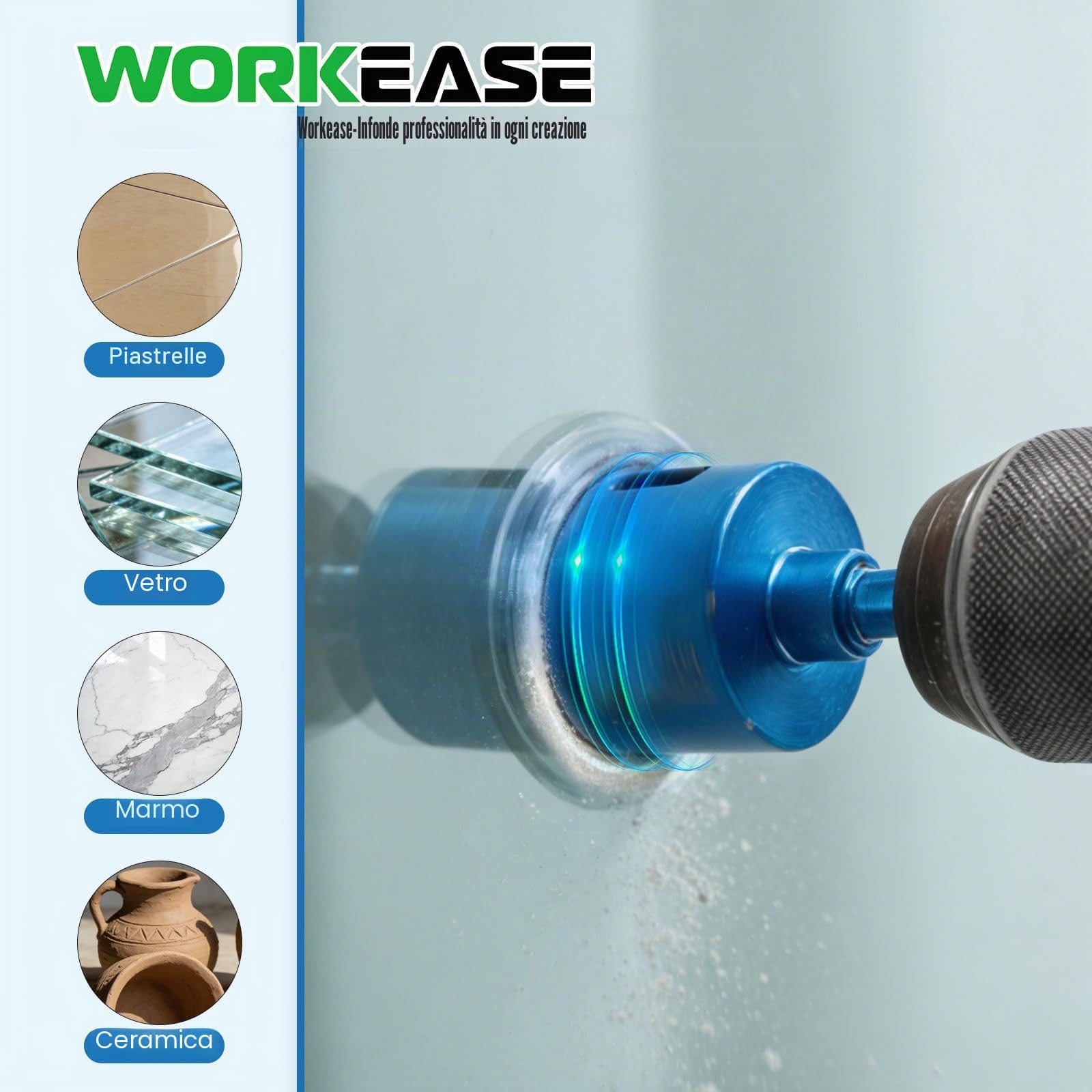 WORKEASE Set di 10 frese a tazza per piastrelle, punte seghettate per brasatura con stampo in EVA, per seghe a tazza, guide per piastrelle cave, vetro, ceramica, legno, marmo, granito