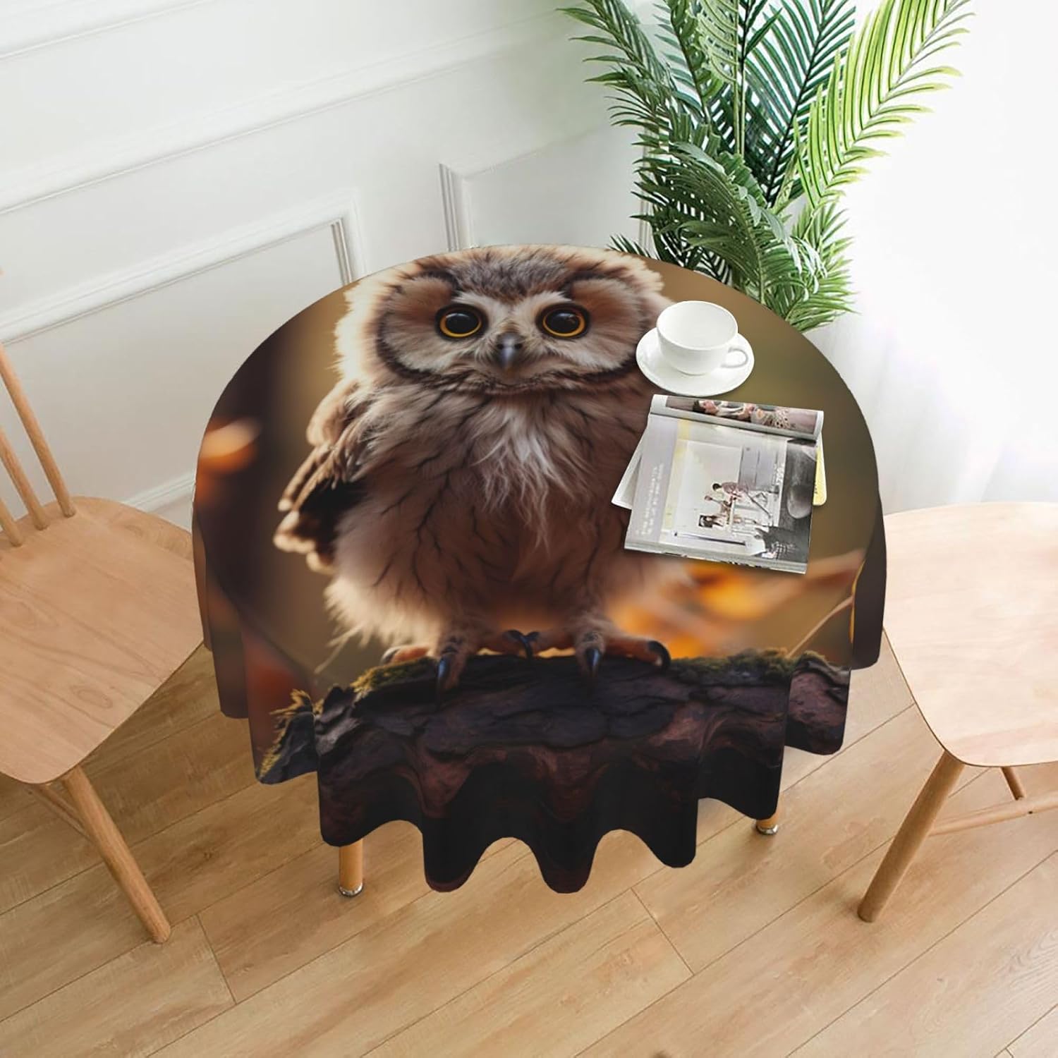 Cute Owlc Print Wrinkle Free Dining Table Cover for Birthday Party Farmhouse Tablecloths Up to 60 x 60 Inches