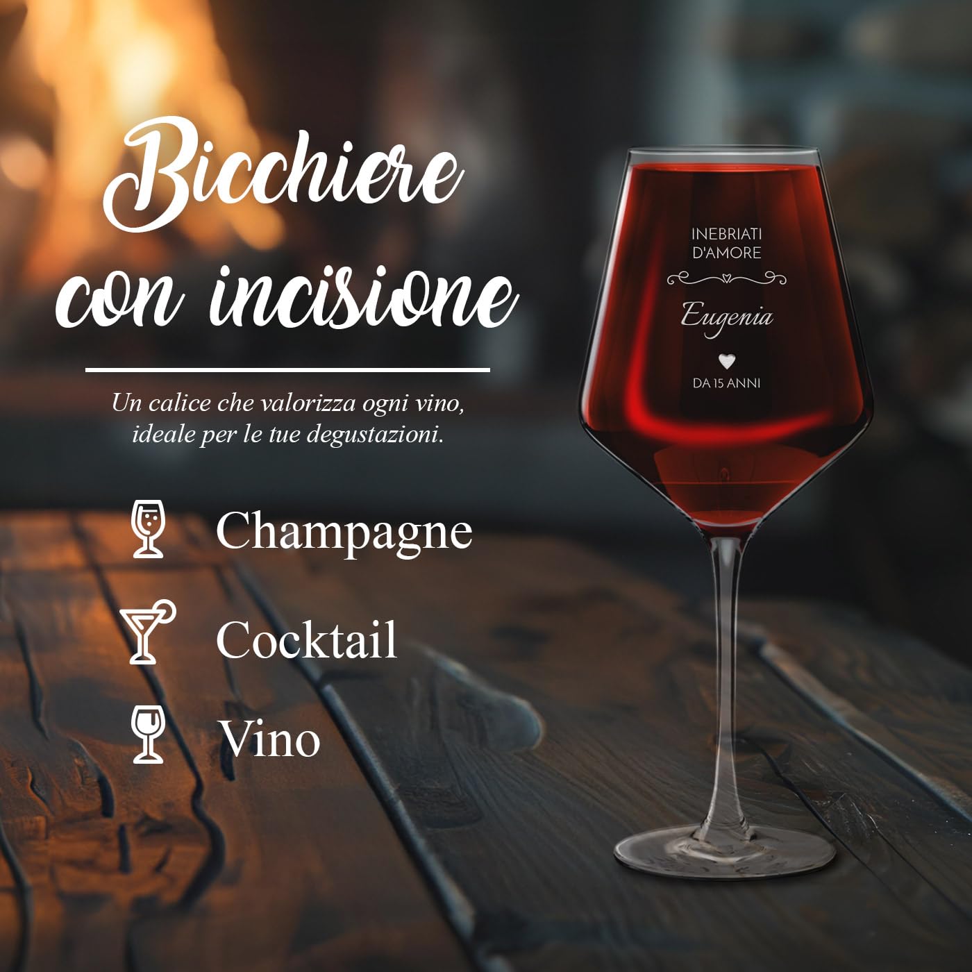 Maverton Calici vino con incisione personalizzata 490ml - Set 2 pezzi in vetro per vino bianco - Ideale per vino rosso - Regalo anniversario matrimonio coppia - Regalo fidanzato - Inebriati d’amore