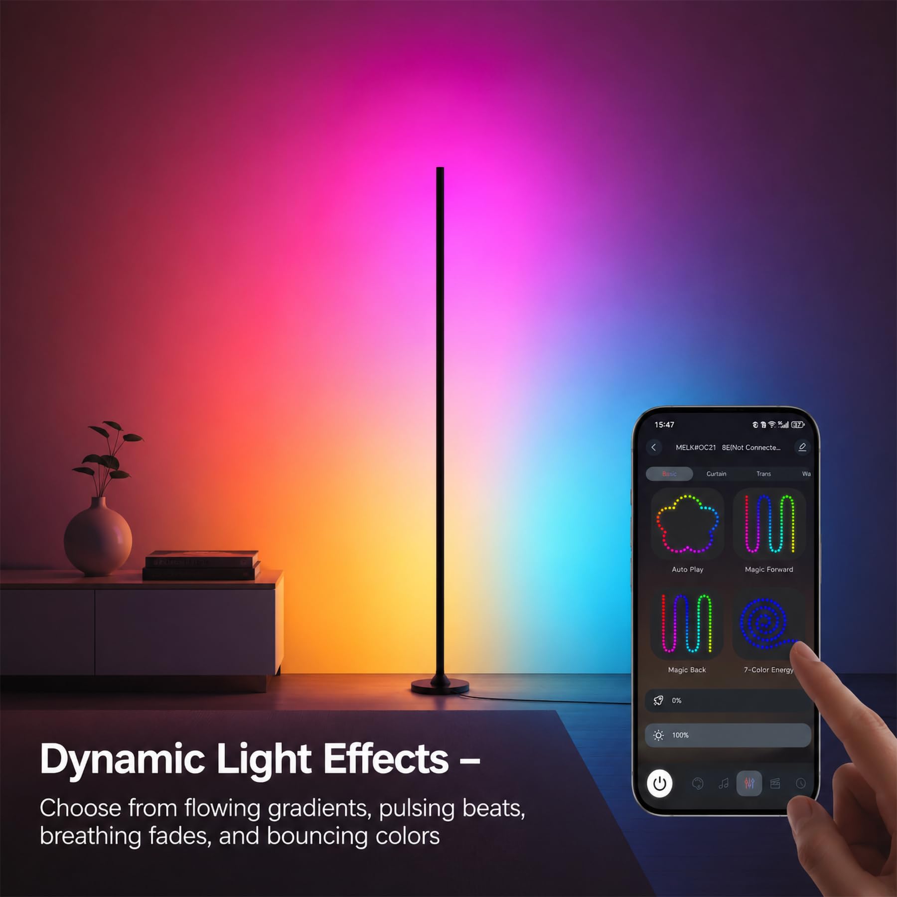 Lampada da terra a LED, lampada angolare a LED da 120 cm con app e telecomando, sincronizzazione musicale, lampada smart da 16 milioni di colori per soggiorno, camera da letto e gaming