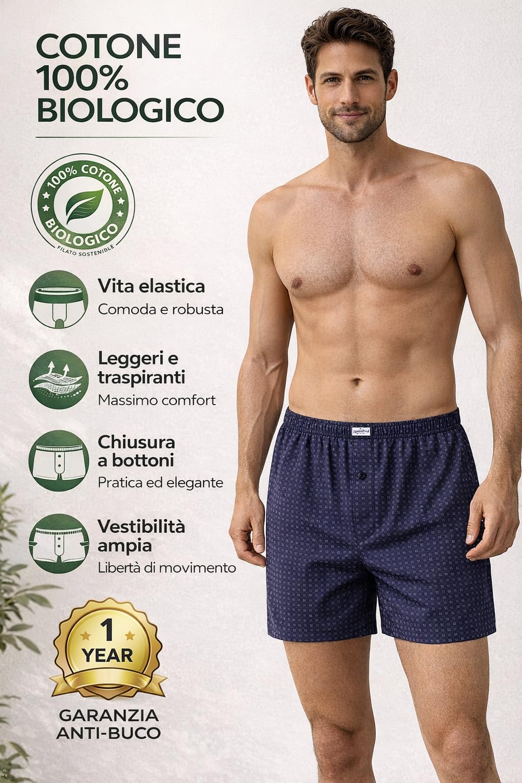 Leedya Set 6 Pezzi Boxer Uomo in Puro Cotone 100% - Vita Elastica Confortevole, Americani Chiusura Frontale a Bottoni - Intimo Uomo Traspirante e Morbido per Uso Quotidiano