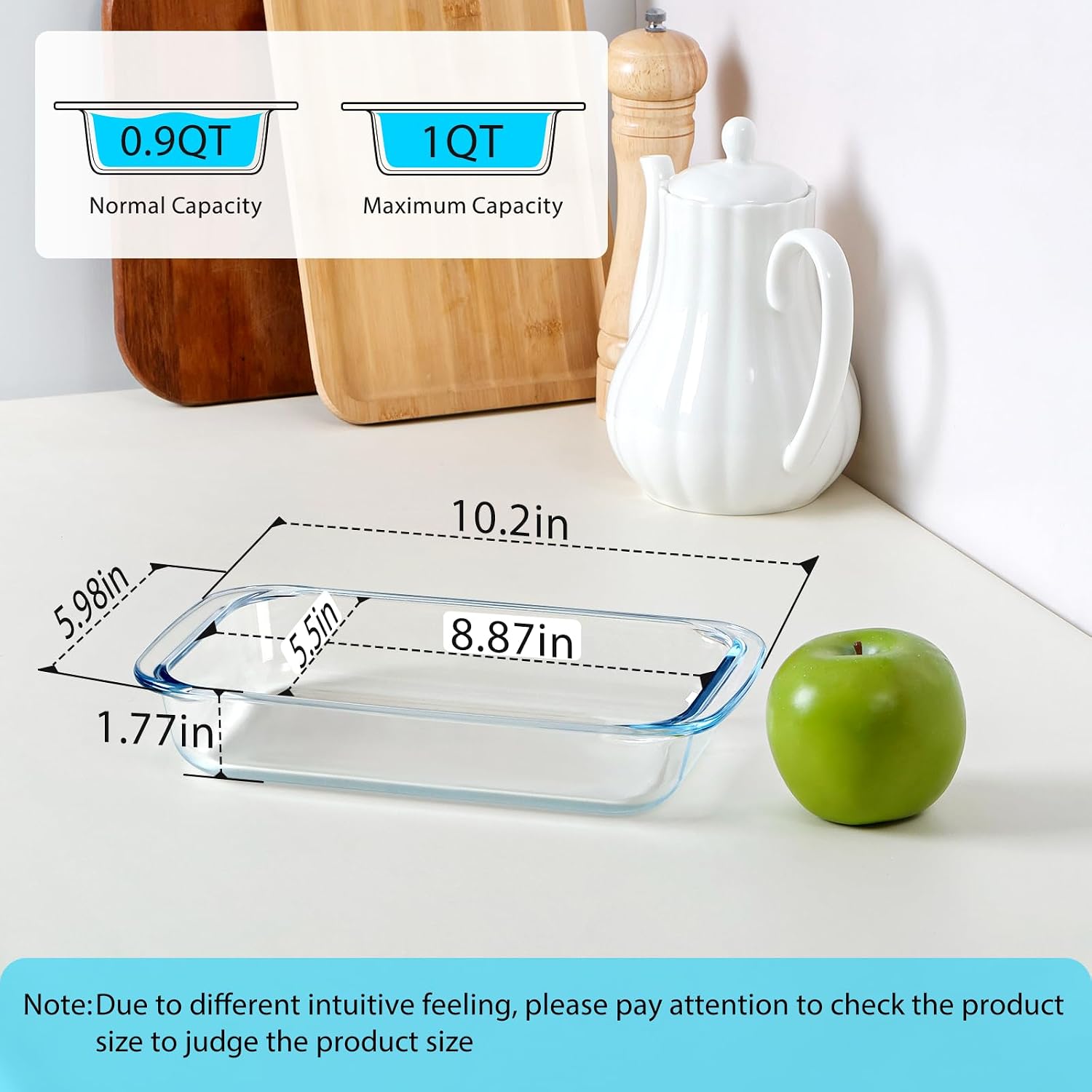 NUTRIUPS 1QT Rectangular Small Glass Baking Dish,Glass Pan with Handle