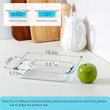 NUTRIUPS 1QT Rectangular Small Glass Baking Dish,Glass Pan with Handle