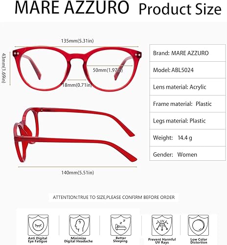 Miniatura 24 de MARE AZZURO Womens Reading Glasses Round Readers Female 0 1.0 1.25 1.5 1.75 2.0 2.25 2.5 2.75 3.0 3.5 4.0 5.0 6.0 (Red 250)
