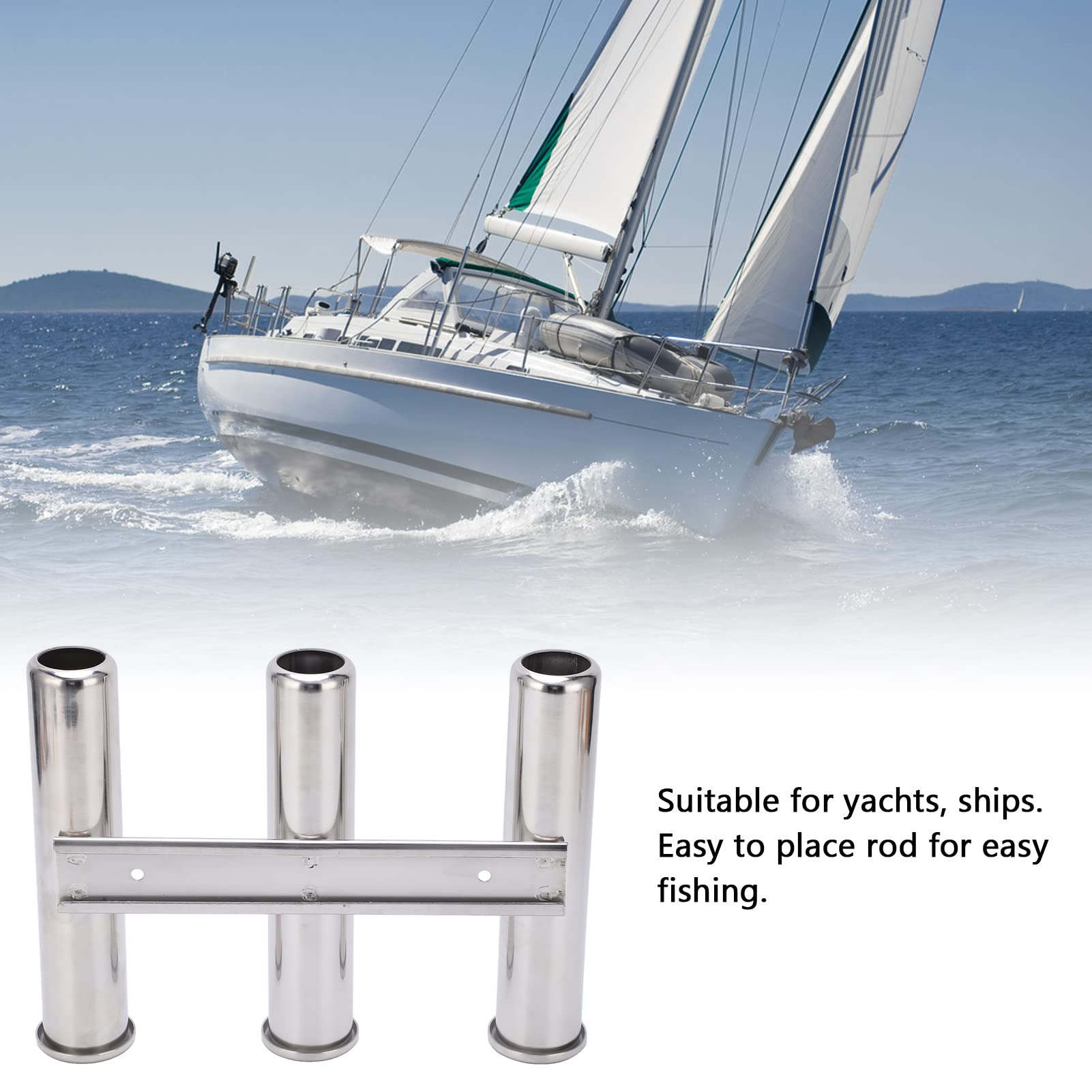 Soporte de caña de pescar para barco de 3 tubos, estante para caña marina de acero inoxidable 304 para yates y barcos, soporte para caña resistente a la corrosión