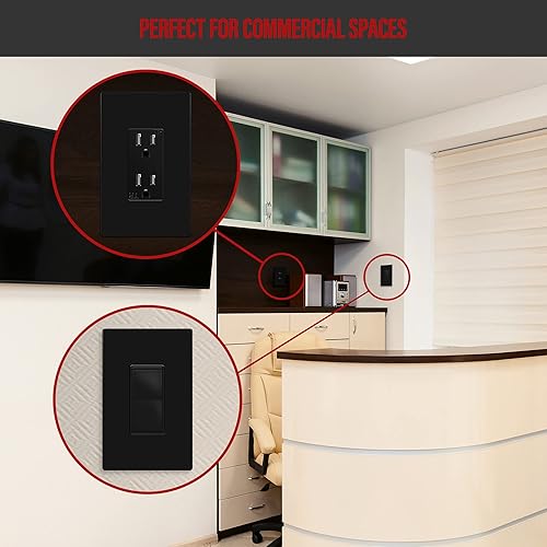 Miniatura 479 de ENERLITES SI8834-BK - Placa de pared decorativa sin tornillos, cubierta de enchufe segura, 4 entradas, 4.68 x 8.30 pulgadas (alto x largo), Negro