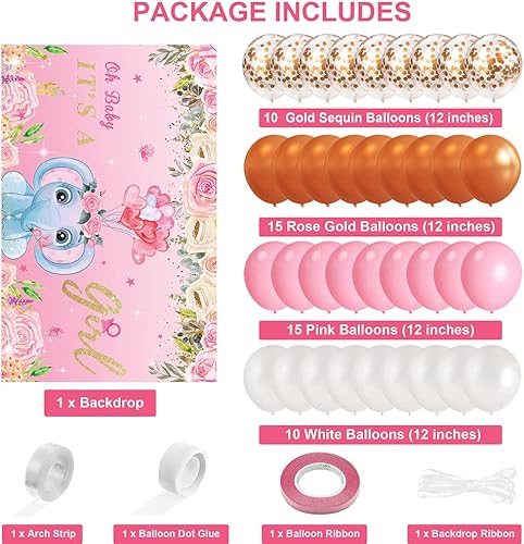 Miniatura 3 de Decoraciones de baby shower para niña elefante decoración de baby shower para niña elefante telón de fondo de baby shower con 50 globos de baby