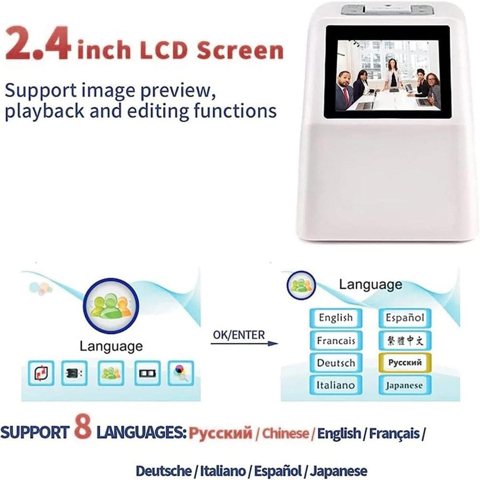 Scanner per Diapositive ad Alta risoluzione, convertitore Digitale da 22 MP con Schermo TFT da 2,4", converte Negativi e Diapositive a Colori e in Bianco e Nero in Foto JPEG.