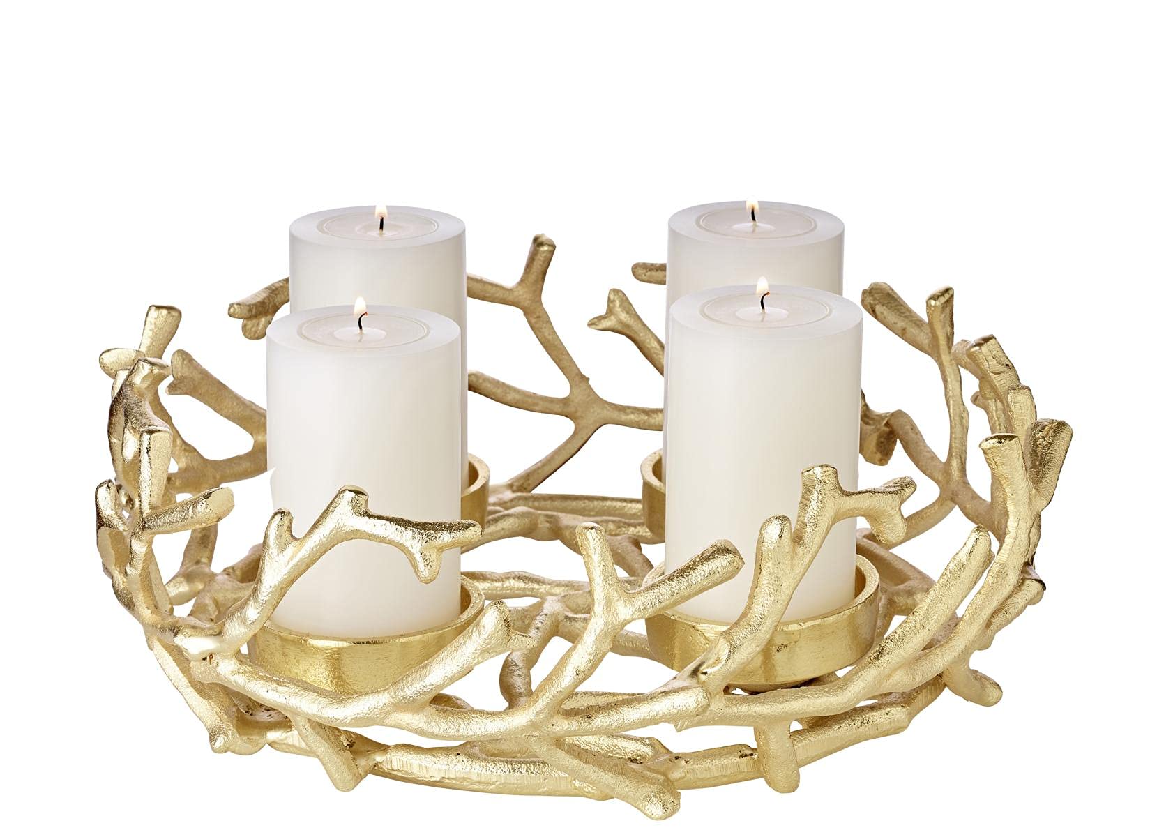 EDZARD Adventskranz Porus Gold, Geweih-Design, Aluminium vernickel, Durchmesser 30 cm, für Kerzen Durchmesser 6 cm, Perfekt für Cornelius Kerzen