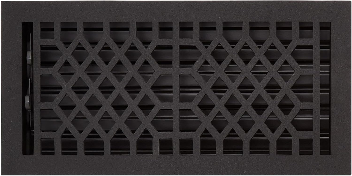 Signature Hardware 929151-8-14 Antique Cast Iron Floor Register - 8" x 14" (16" x 10" Overall) - Black Powder Coat