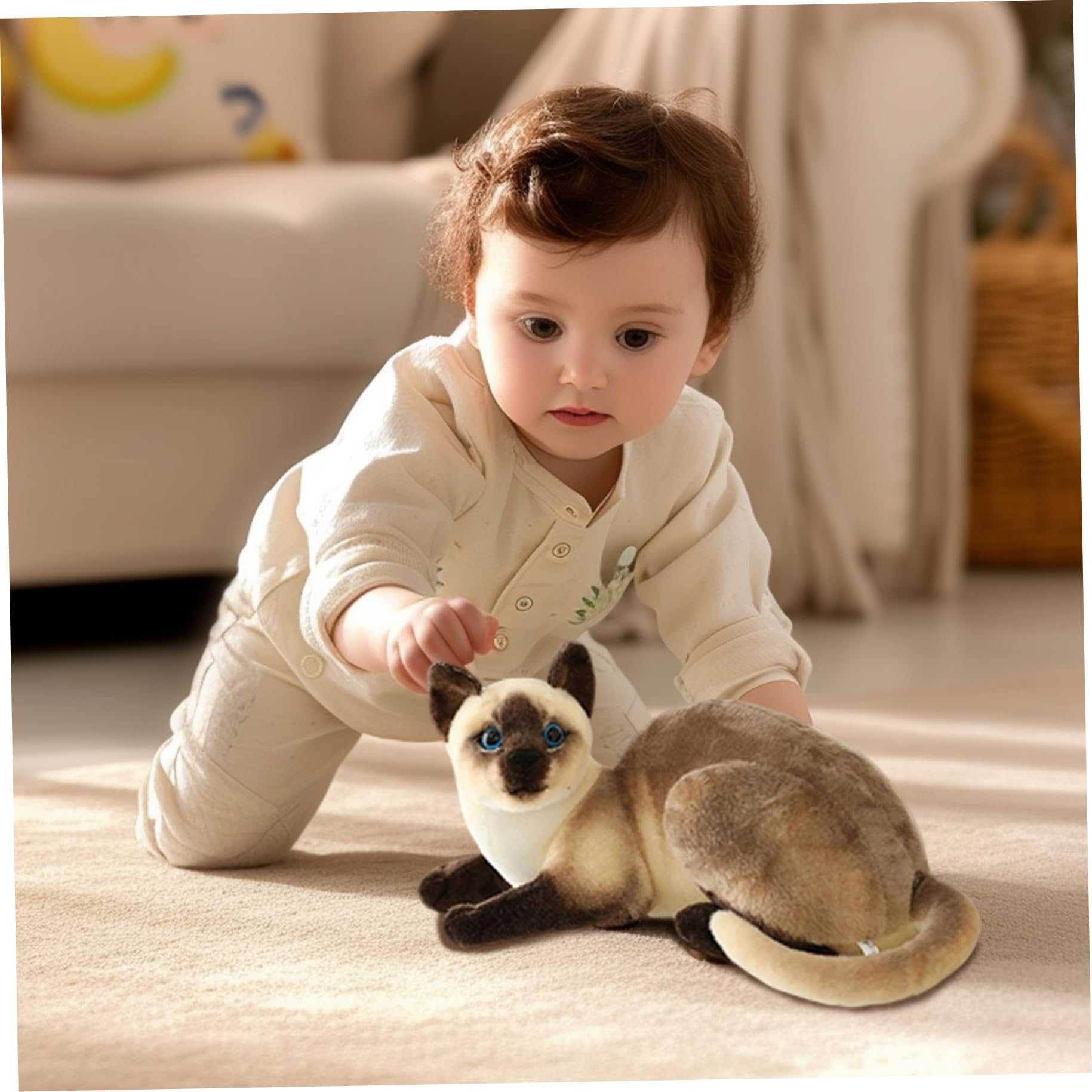 Gatto Siamese Peluche 10 Pollici Postura sdraiata realistica Gatto Siamese Animale di pezza Bambola Traspirante e Delicata sulla Pelle Peluche ripiene di Cotone, Animali