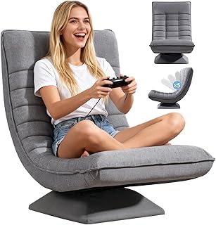 Sessel Wohnzimmer Verstellbare Rückenlehne, 360° Drehbar Gemütlicher Leinen Bodenstuhl, Keine Montage Erforderlich Gaming Bodensofa Klappbar, 150kg Belastbarkeit Relaxsessel, Lesesessel, Grau