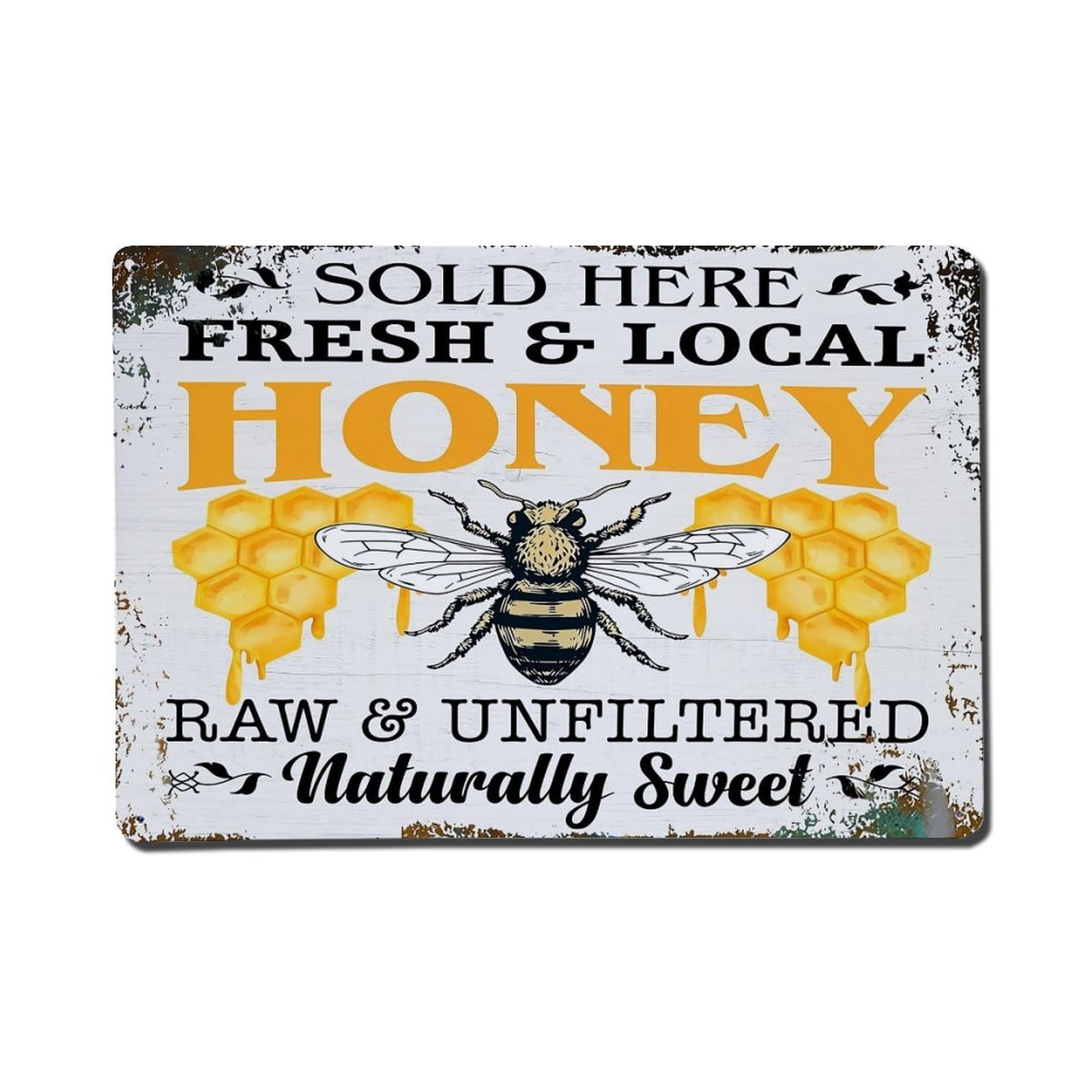 Bee Honeycomb Dripping Sweetness Sign Retro Metal Tin Sign, Vintage Decor Art Poster for Bar, Home, Man Cave, Kitchen, Laundry Room Gift 8x12Inch