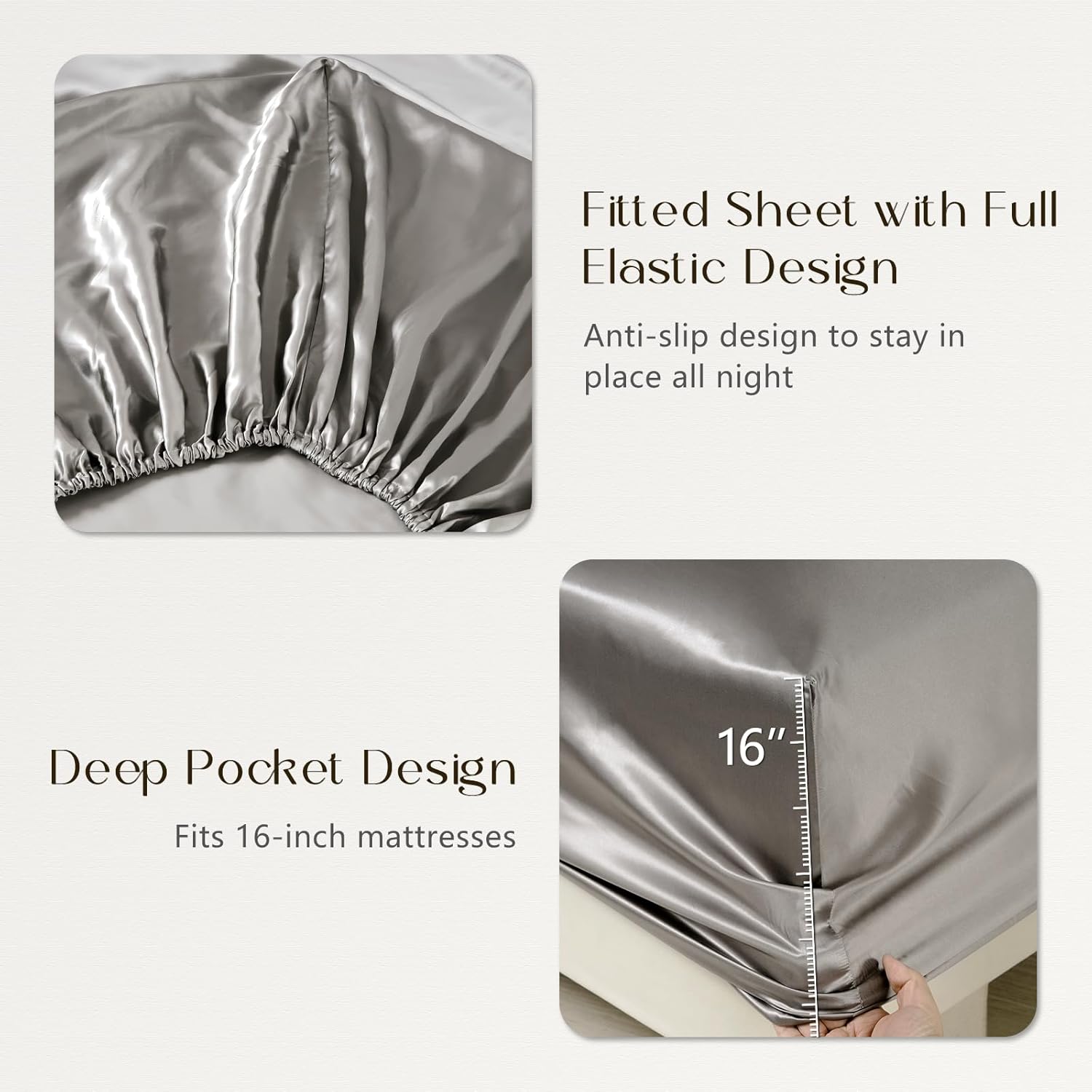 ZIMASILK 100% 19 Momme Pure Mulberry Silk Bedding 4-Pieces Set for Sleeping, Soft, Breathable & Hypoallergenic,for Hair & Skin Care (Queen Gray)