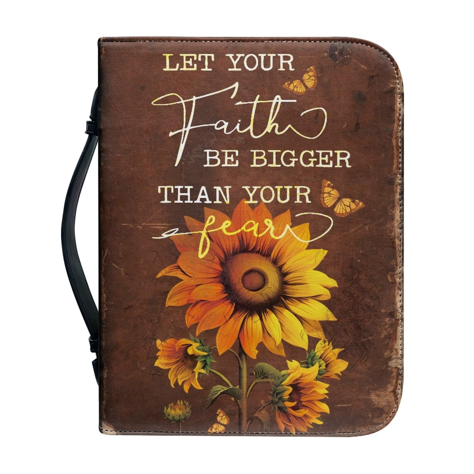 Kuiaobaty Vintage Sunflower Leather Book Cover Case with Handle, God Saying Floral Bible Holder Bag, Christian Gifts Church Bag, Brown L — image 1