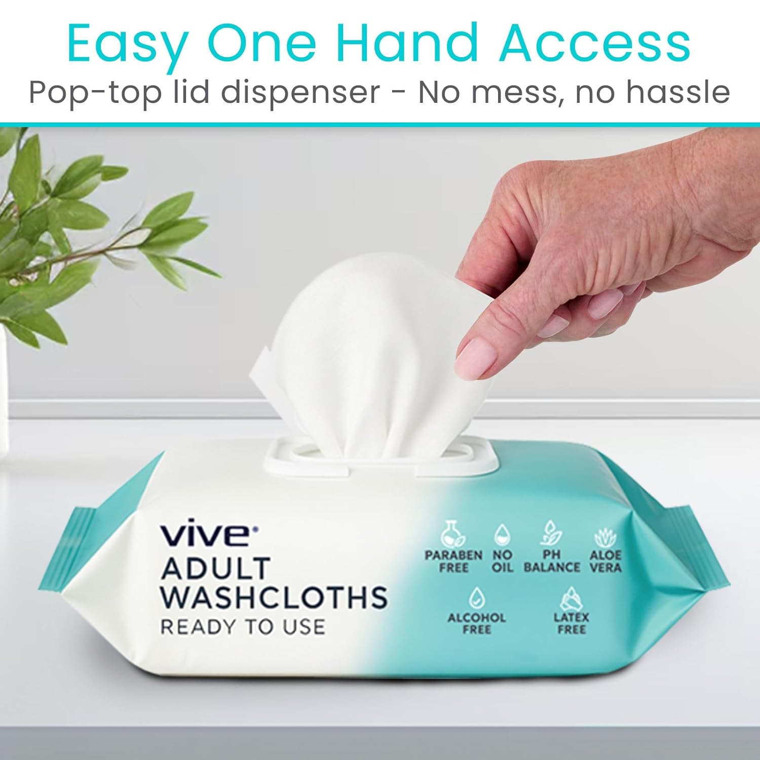 Vive Disposable Washcloths for Adults & Elderly (12 Pack - 600 Count - 8"x12") – Incontinence Wipes for Men & Women – Hypoallergenic No Rinse Adult Body Wipes for Sensitive Skin – Fresh Scent