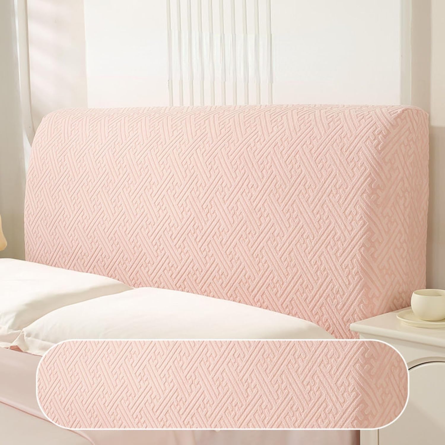 Stretch Headboard Covers for Queen King Size Bed Headboard Slipcover Jacquard Bed Head Cover Anti Slip Headboard Dustproof Protector Cover (Pink,King:78.7in/200cm)