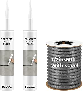 Backer Rod Caulk Set 1/2 Inch x 50 ft Foam Backer Rod with 2 Bottles 10.2 oz Self-Leveling Sealant Concrete Crack Filler Caulk Saver for Gap Joints Concrete Filler Weather Door Seal (Gray)