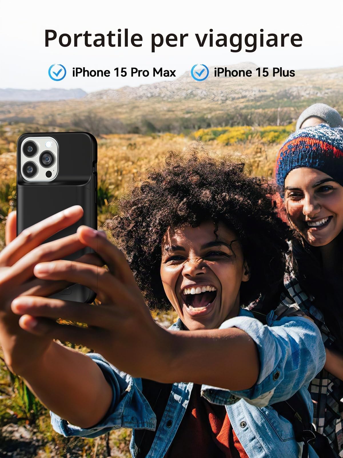 NEWDERY Custodia con batteria per iPhone 15 Pro Max/iPhone 15 Plus 10000 mAh, custodia di ricarica portatile ricaricabile con USB C, Qi e supporto wireless magnetico per iPhone 15 Pro Max/Plus