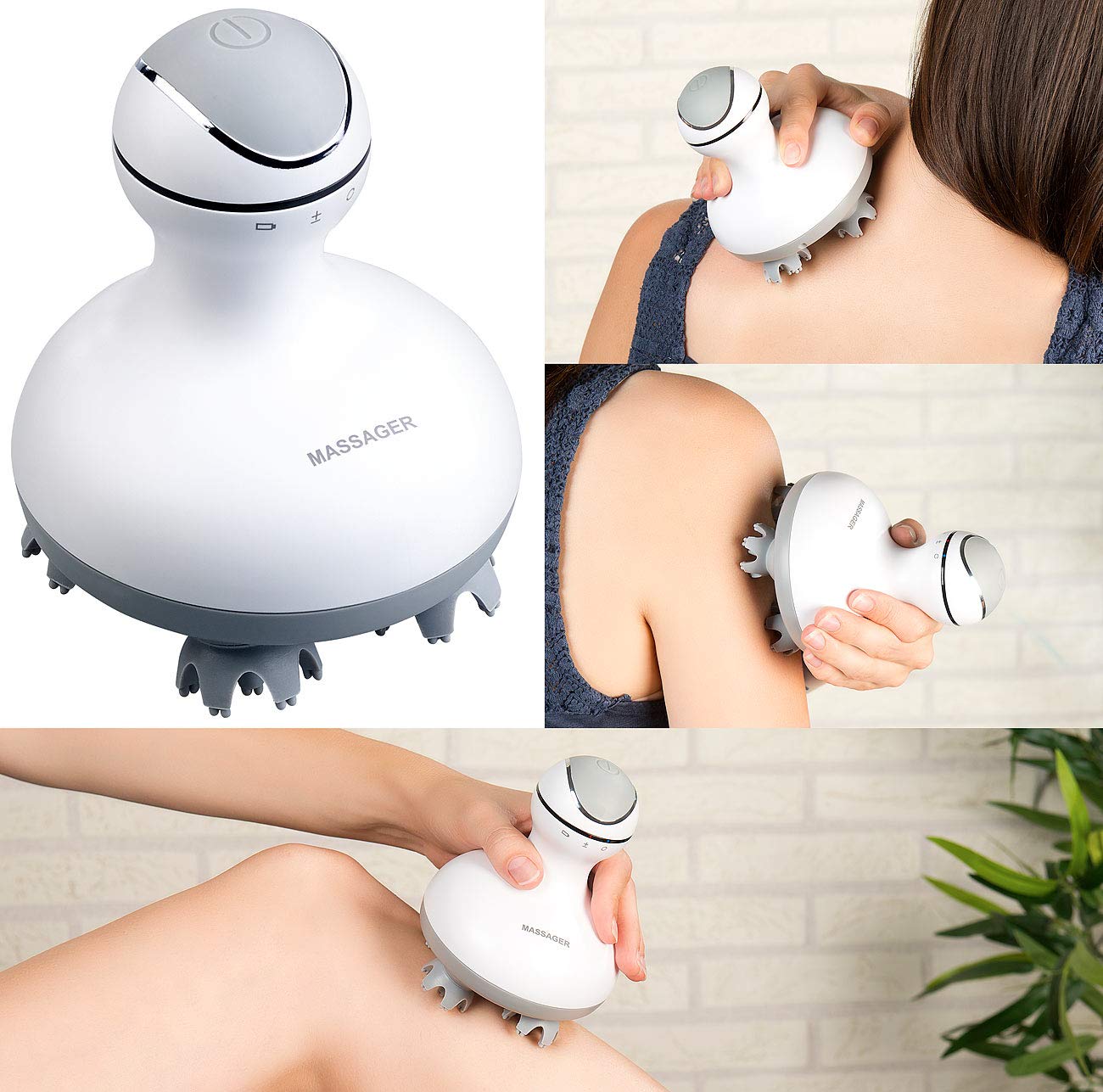 newgen medicals Massage-Gerätee: Deluxe-3D-Kopf- & Körper-Massagegerät mit Akku-Betrieb & Ladestation (Kopfhautmassagegerät, Massagegeraet Entspannung, Kopfhaut elektrisch)