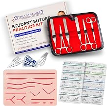 STELLMACHER 38 Pcs Suture Practice Kit Complete Kit for Medical Student | Large Suture Pad for Stitches Training 14 Pre-Cut Wound Closure | Surgical Kit Sutures Tools, Thread & Needle Education Use