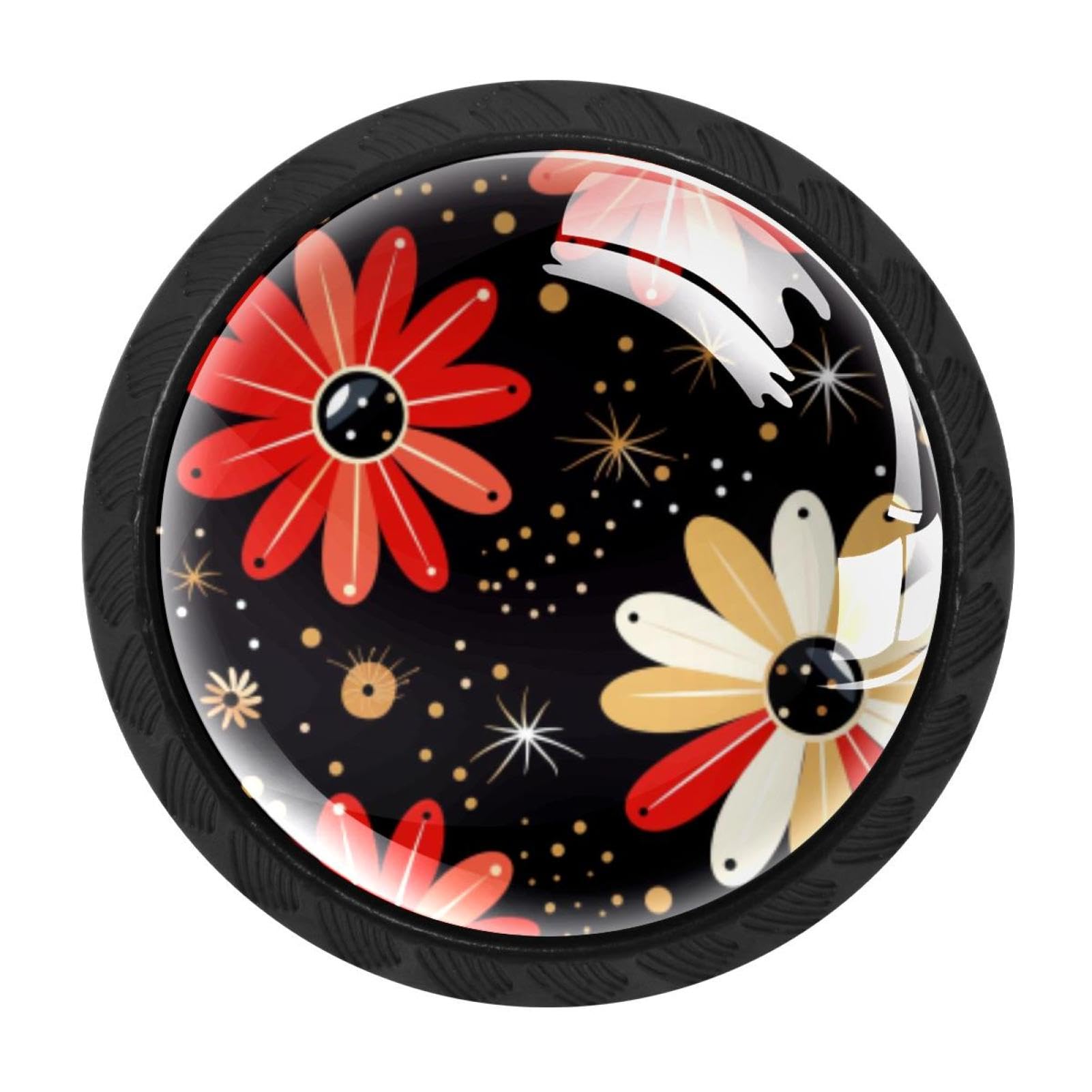 CHENZZZZ 4 Pieces Ladybird Drawer Knobs, 35mm Black Kitchen Cabinet Knobs, Drawer Pulls and Knobs, Glass Cabinet Hardware Single Hole Knob for Cabinets and Drawers Round