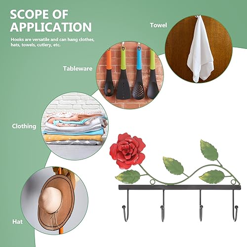 Miniatura 7 de Operitacx Gancho de pared decorativo, gancho creativo de hierro rosa, gancho decorativo de pared para colgar ropa, toallas, bolsos, llaves, balcón