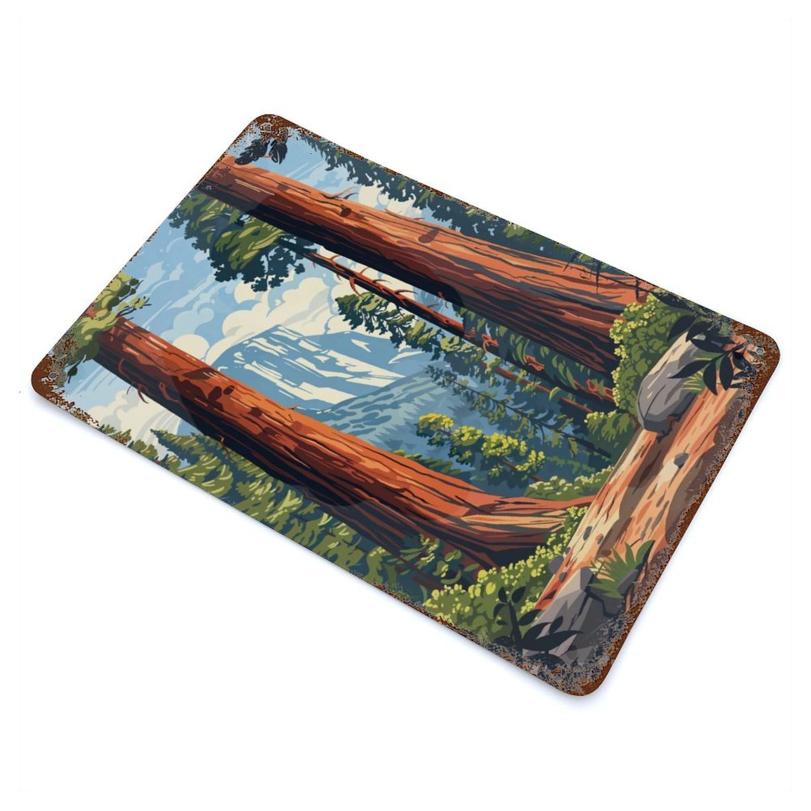 Sequoia Forest Landscape Rust Effect Tin Sign 11.8"x7.9", Farmhouse Wall Decor for Farmhouse, Kitchen And Entryway Decor