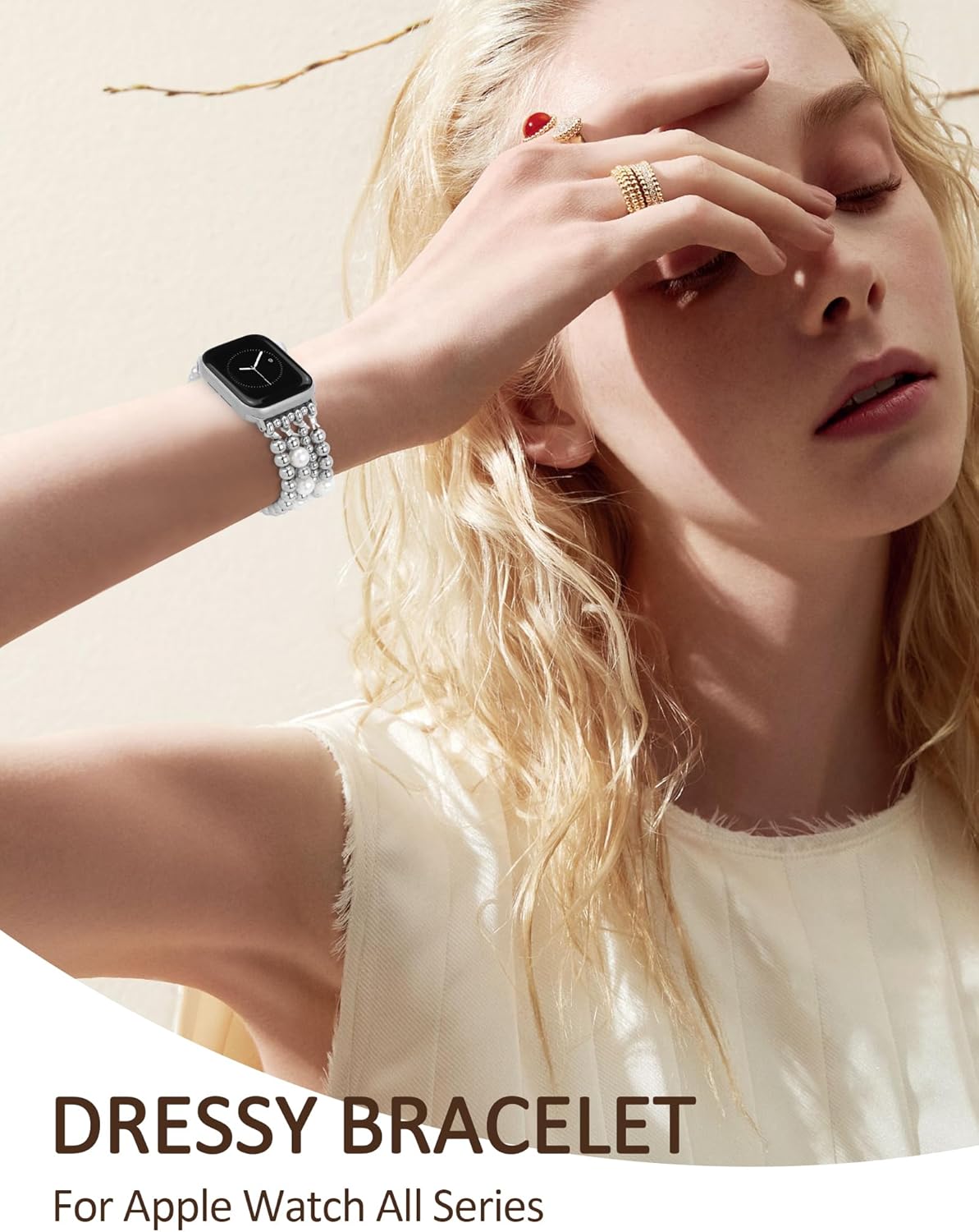 JR.DM Beaded Bracelet Bands Women Compatible with Apple Watch 40mm 42mm(S10/11) 41mm 38mm Dressy Fancy Stretchy Elastic Jewelry Strap Replacement for iWatch Series 11/10/9/8/7/6/5/4/3/2/1/SE - Image 6