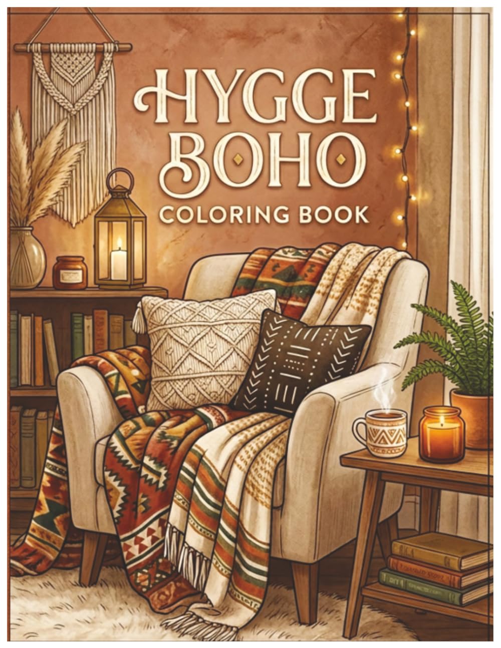 Hygge Boho Coloring Book: 50 Relaxing Cozy Spaces to Color with Candles, Throws, Reading Nooks, and Bohemian Decor