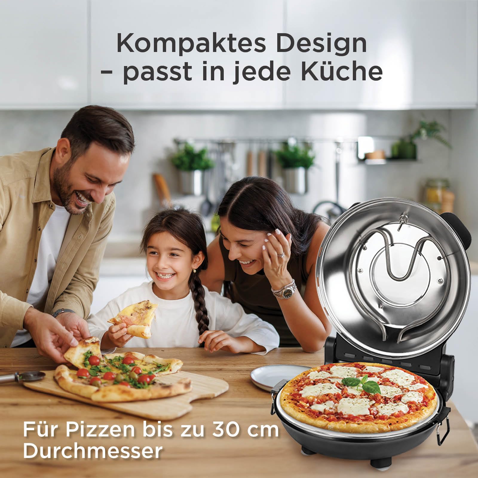 ROSMARINO Elektrischer Pizzaofen bis 400°C mit 30cm Pizzastein, 1200W Dual-Heizung oben & unten, Sichtfenster & Thermometer, Pizza Maker für authentische Pizza zuhause