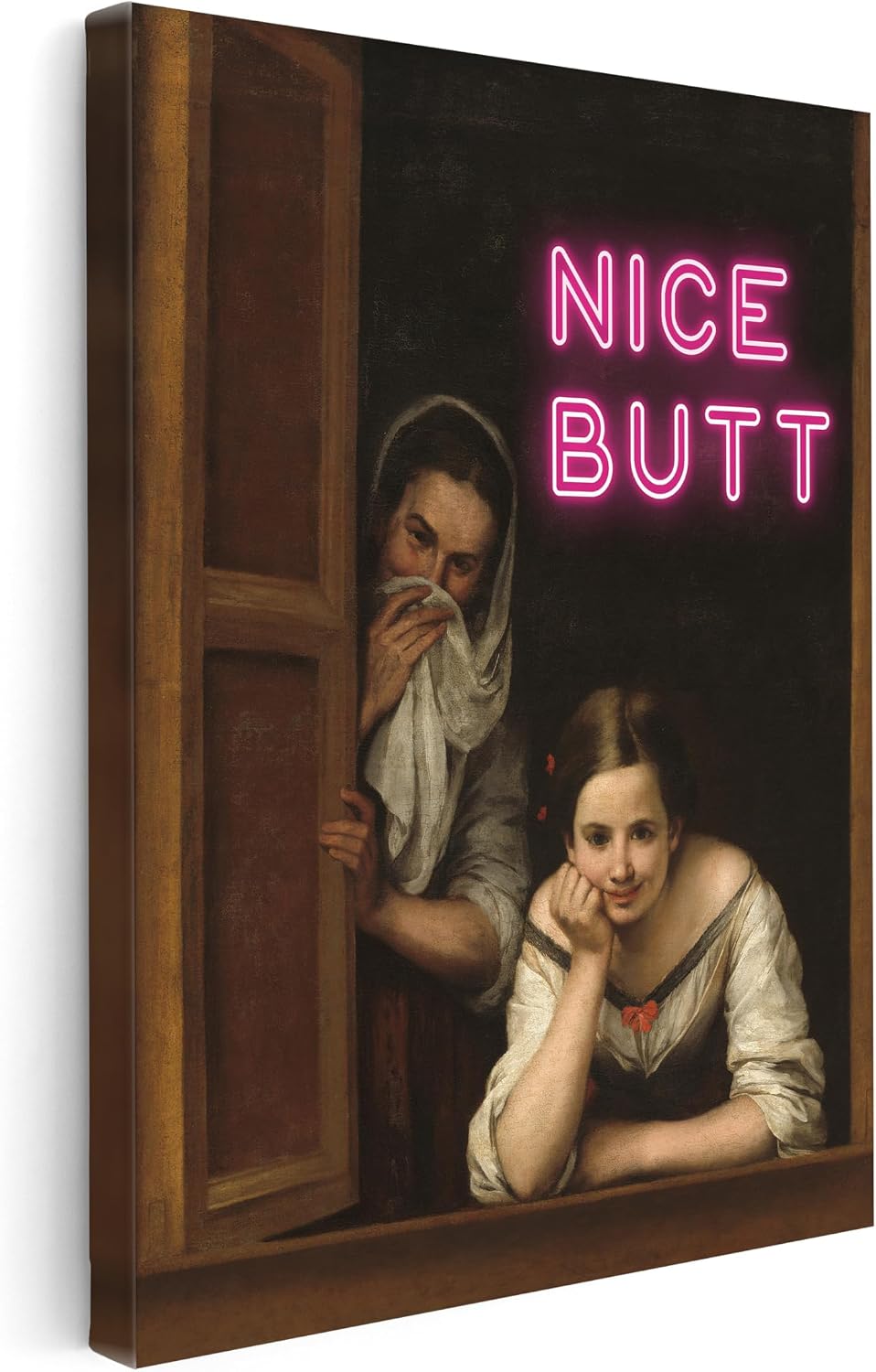 Monem Art Two Women at a Window Canvas - Nice Butt Print - Altered & Pop Art - Gift for Men & Women - Baroque Art - Funny Wall Decor for Dorm, Bedroom or Bathroom - Available in 8x10 to 30x40