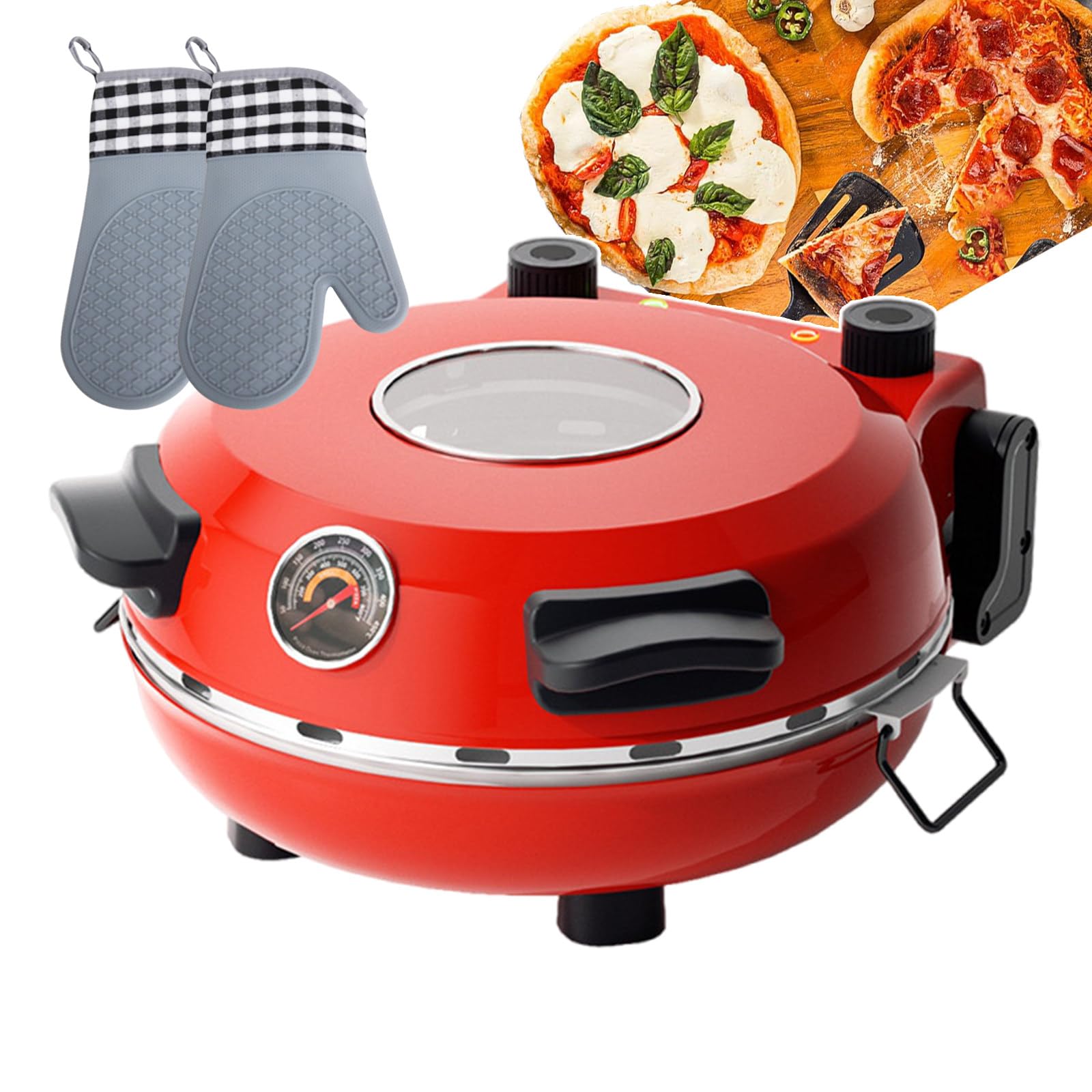 Forno per Pizza Automatico con Timer | Macchina Elettrica per Pizza da 0 A 450 ℃ | Macchina per Pizza Portatile E Mini Forno per Pizza Professionale | Piastra Grande da 12"/31Cm