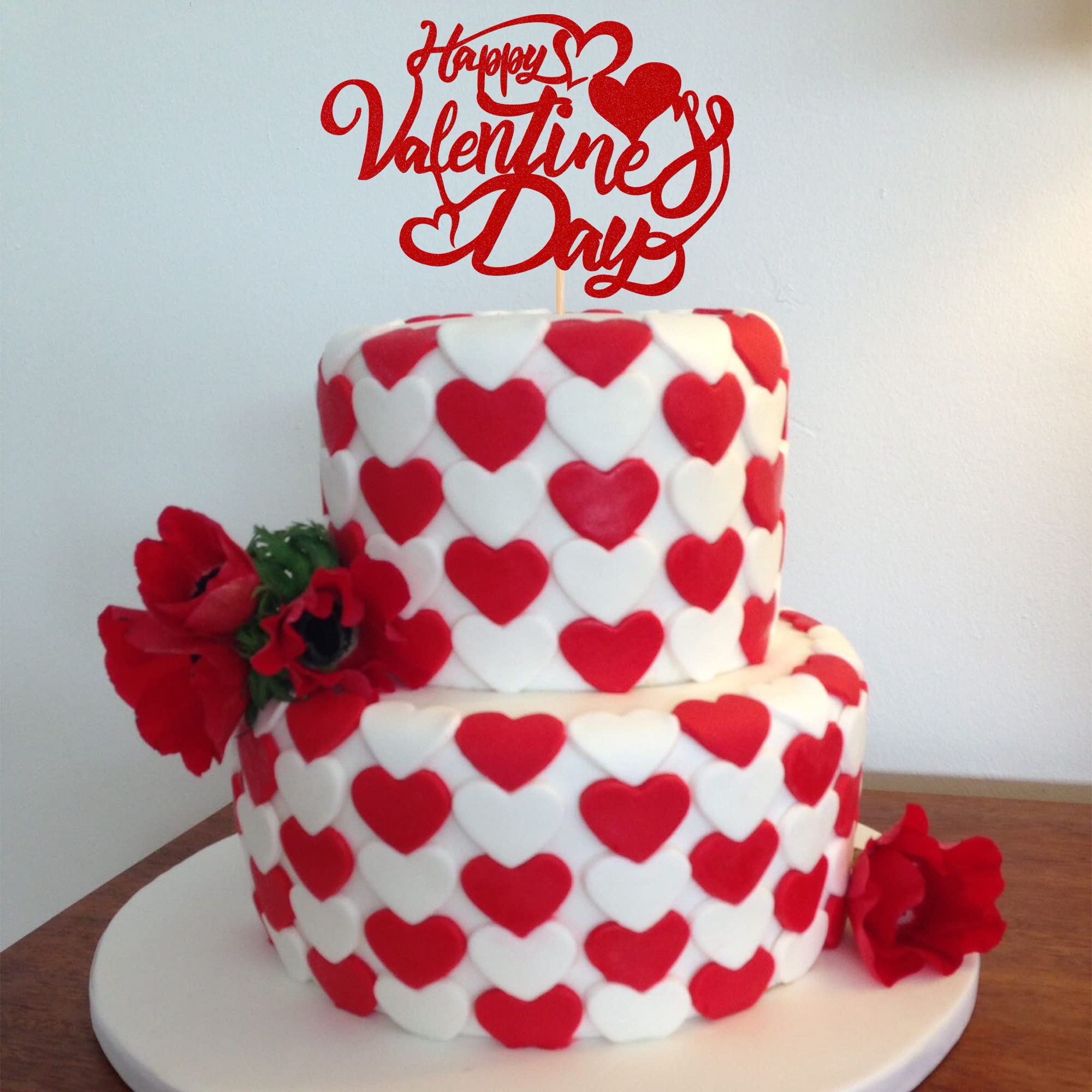 Happy Valentine's Day Cake Topper – Glitzernder Herz-Kuchenpick Für Valentinstag, Verlobung & Geburtstag (Rosa)
