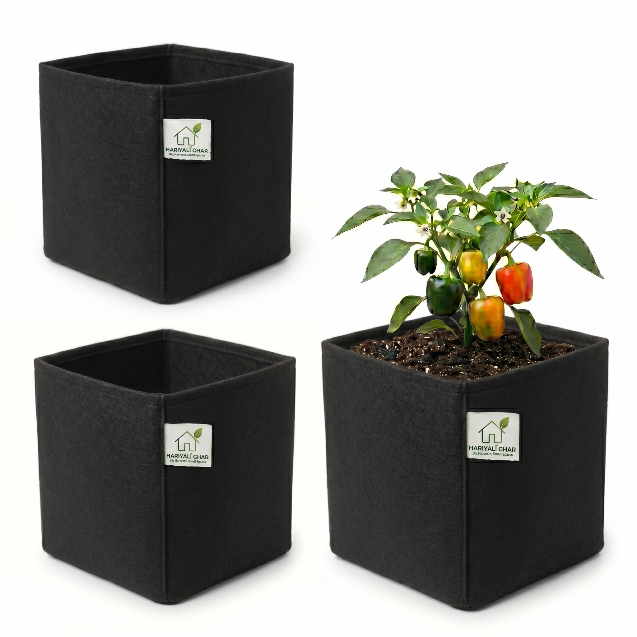 400 GSM Geo Fabric Square Grow Bag 9x9x9 Inch Black Pack of 3 | 400 GSM Durable Geo Fabric Grow Bag-image-40