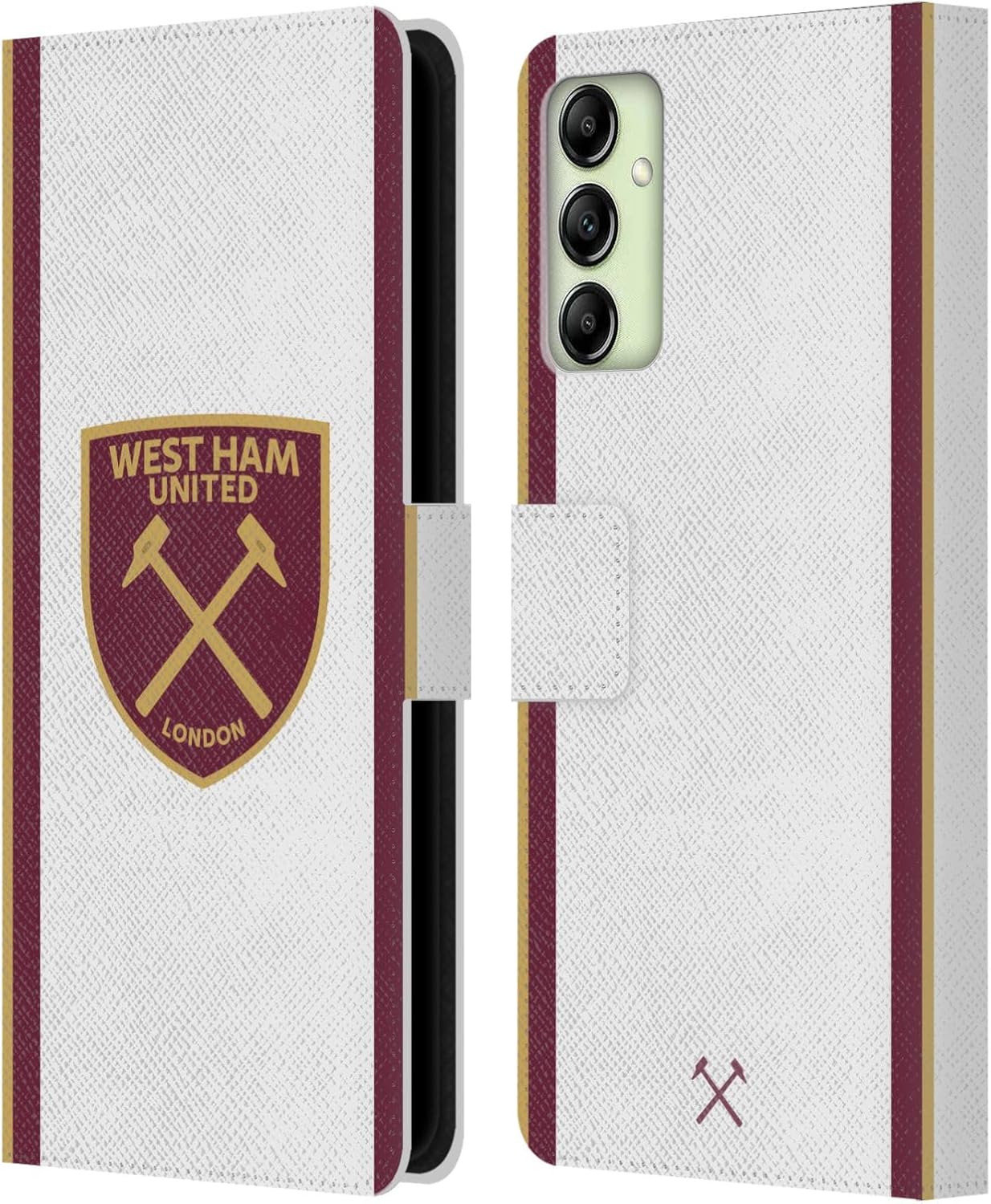 Head Case Designs Officially Licensed West Ham United FC Away 2024/25 Crest Kit Leather Wallet Case Compatible with Samsung Galaxy A14 5G